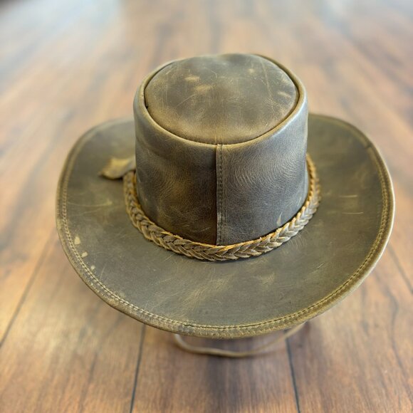 Real Leather Hats Western Style for Men and Women shapeable Brim vintage look. - Picture 14 of 15